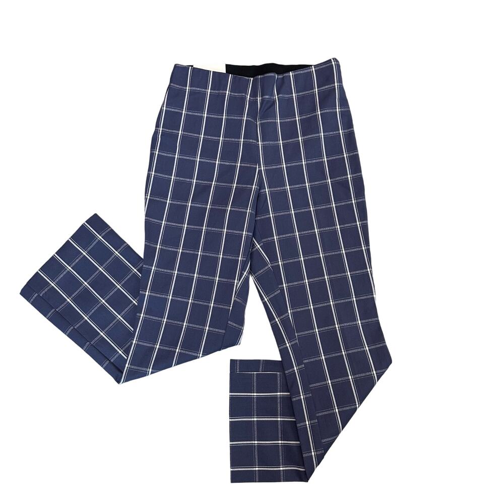 A New Day Pants WMNS 4 Navy Windowpane Plaid Stretch Kick Flare Preppy Casual